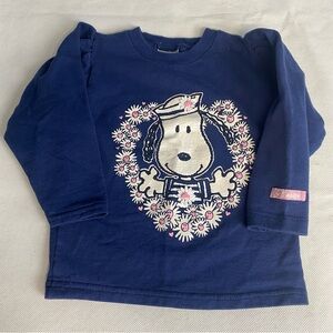 Vintage Peanuts Girls Snoopy 3T 70s Shirt Navy Floral Toddler